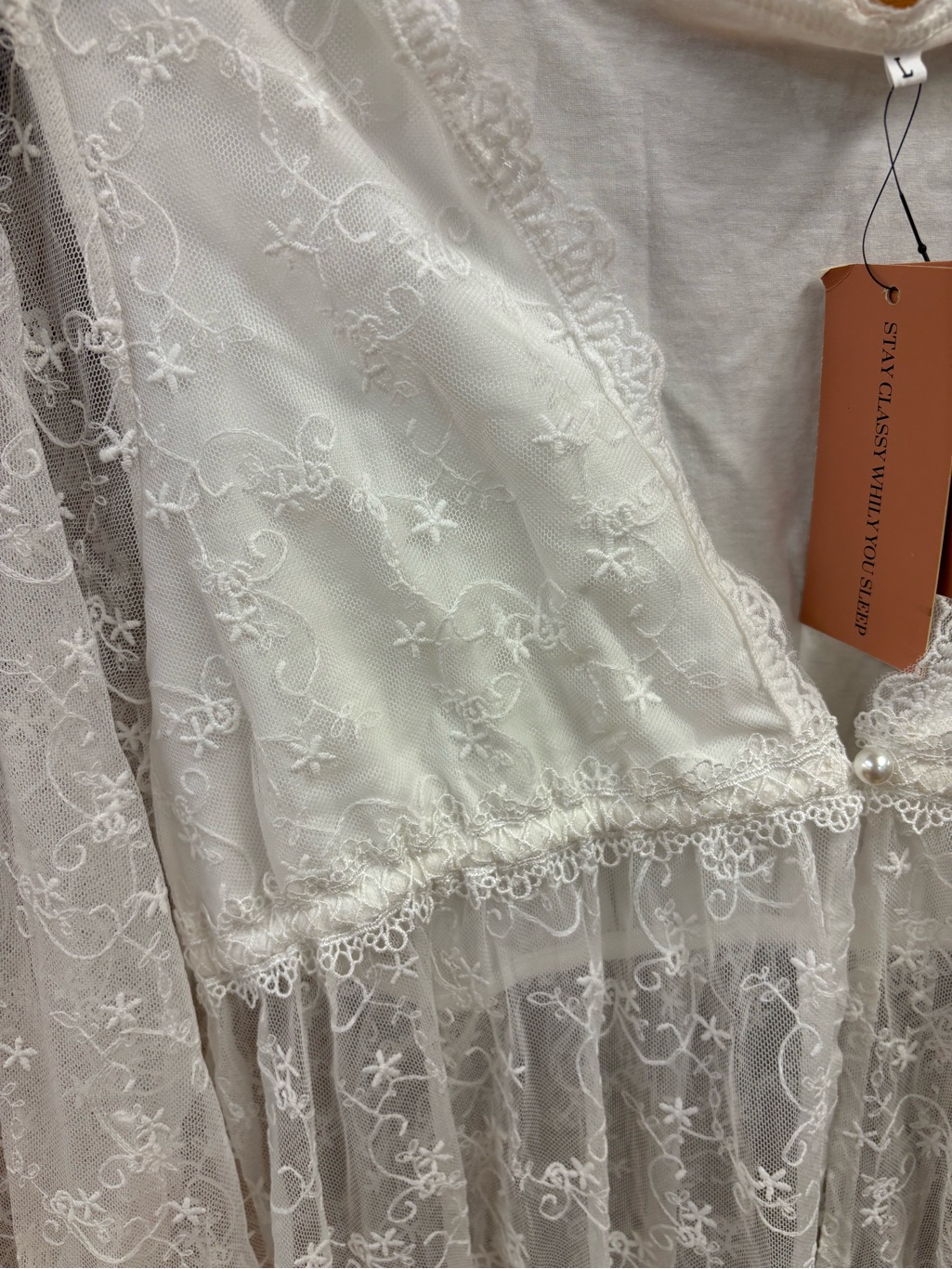 White Lace Long Robe - Size L — image 4 of 6